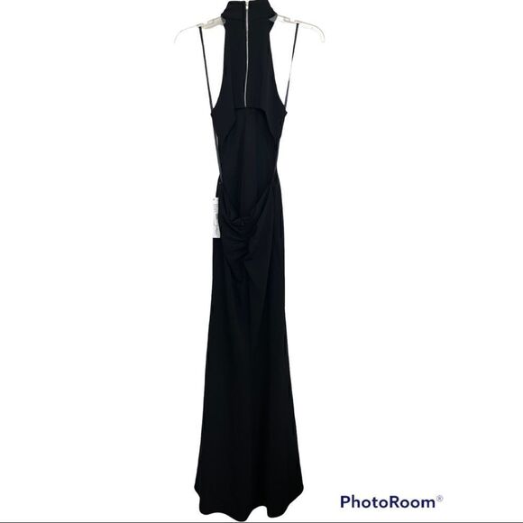 Aqua Black Exposed Back Halter Neck Evening Gown Dress - Picture 4 of 12